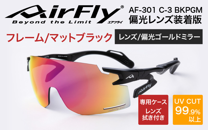 「エアフライ」AF-301BKモデル　偏光レンズ装着版 C-3 BKPGM マットブラック マットブラック
