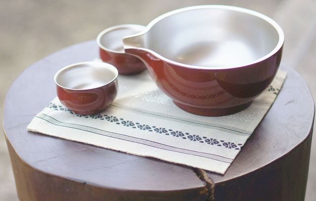 越前漆器『酒器セット　1組』：朱色 [E-07702b]