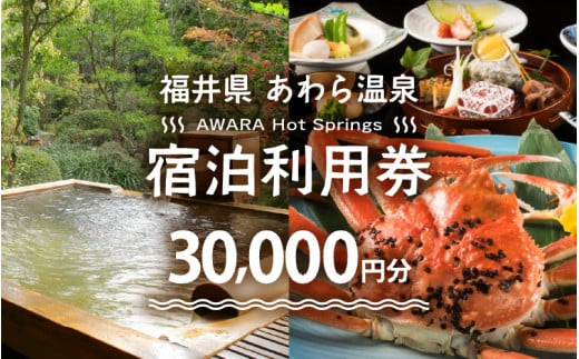あわら温泉 宿泊利用券 30,000円分 ／ 宿泊券 旅館 チケット 観光 旅行 源泉 大浴場 露天風呂 福井県 あわら市 カニ 蟹 観光地 旅行券 国内旅行 旅行券 宿泊券 ゴルフ 国内 カニ 蟹 観光地 旅行券 国内旅行 旅行券 宿泊券 ゴルフ 国内 [aw013-j001]