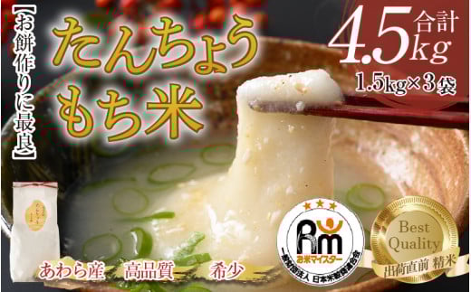 【令和7年産】たんちょうもち米 1.5kg×3袋（計4.5kg）精米 ≪希少！お餅作りに最良≫ ／ 餅 タンチョウ 餅つき 丸餅 柏餅 [aw064-a017]