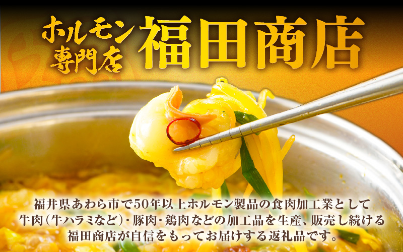 ぷるるんもつ鍋セット 中華麺付き！（約2～3人前）みそ味 越前のホルモン屋 国産牛 / 味噌 モツ鍋 小腸 ホルモン 鍋 国産 国産牛 牛ホルモン おつまみ 冷凍 お試しセット やみつき 人気 キャンプ アウトドア [aw001-a010]