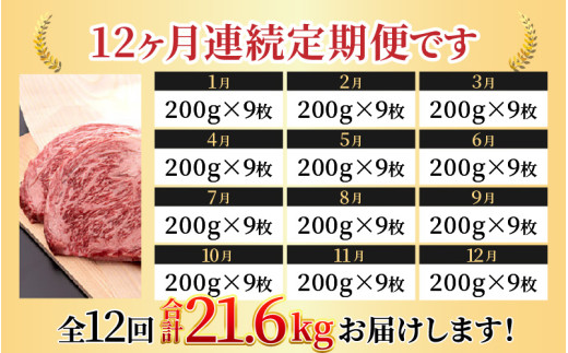 【定期便 全12回】特上！若狭牛サーロインステーキ 200g×9枚 ／ ステーキ ステーキ肉 A4 A5 200g サーロイン サーロインステーキ 国産 若狭牛 牛肉 [aw009-w001]