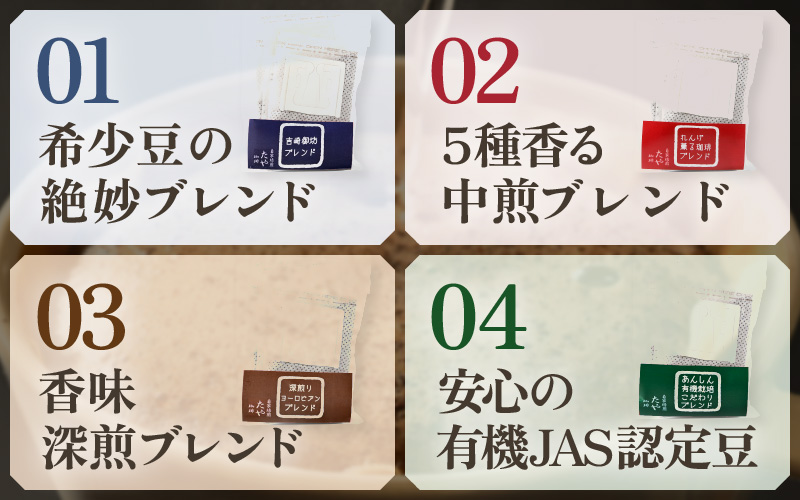 【お試し】贅沢セット！自家焙煎珈琲豆4種類ドリップ25袋（1袋たっぷり13g） [aw057-a008]