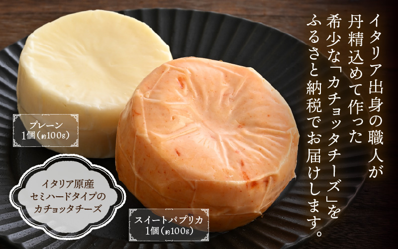 100％県産生乳！イタリア出身の職人が作るカチョッタチーズ2種（プレーン、スイートパプリカ） [aw128-a003]