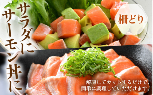 ふくいサーモンセット 計600g（切り身100g×3切・柵どり150g×2パック）＜鮮度抜群！アレンジ自在！真空冷凍＞ ／ 生食OK 刺身 焼き魚 鮭 国産 福井県 あわら市 寿司 [aw002-b005]