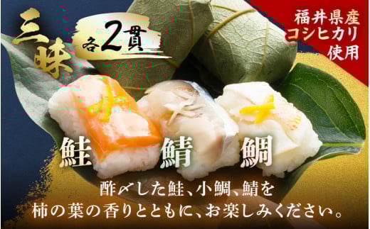 柿の葉すしセット(のどぐろ、三味(鮭、鯛、鯖)、焼鯖) 計18貫入《5種の味が楽しめる大人気のセット！》／ 寿司 柿の葉 取り分け お手軽 あわら [aw050-a002]