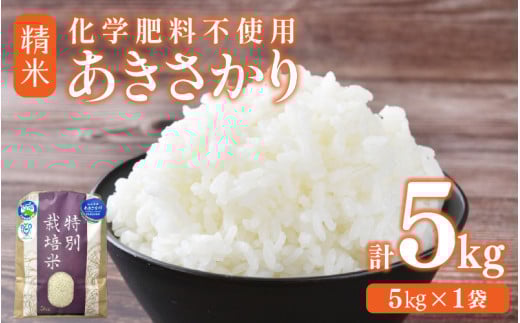 【令和7年産】化学肥料不使用あきさかり 精米 5kg（5kg×1袋） / 白米 米 福井県あわら市産 美味しい 特別栽培米 減農薬 安心な米 旨味 甘み もっちり 冷蔵保管米 [aw010-a024]