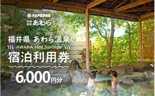 あわら温泉 宿泊利用券 6,000円分 ／ 宿泊券 旅館 チケット 観光 旅行 源泉 大浴場 露天風呂 福井県 あわら市 カニ 蟹 観光地 旅行券 国内旅行 旅行券 宿泊券 ゴルフ 国内 [aw013-b012]