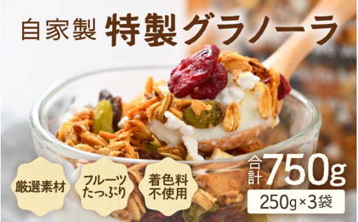 無添加 グラノーラ 250g×3袋（計750g）自家製 フルーツグラノーラ ／ 着色料不使用 オーガニック 果物 ドライフルーツ オートミール ヨーグルト 牛乳 シリアル 朝食 グルメ お取り寄せ ギフト 国産 ドライフルーツ ミックス クランベリー レーズン ナッツ きび砂糖 小分け グラノラ [aw051-a001]
