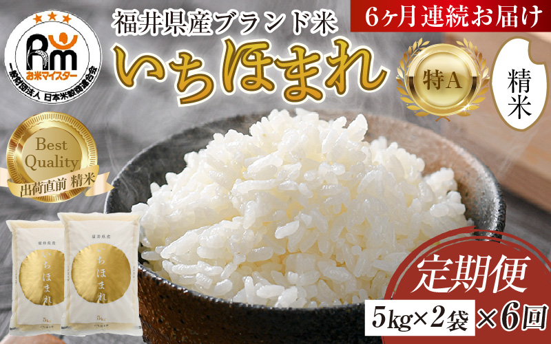 【令和7年産】定期便6回 いちほまれ 精米 10kg×6回（計60kg）《お米マイスターが発送直前に精米！》／ 福井県産 ブランド米 ご飯 白米 新鮮 [aw064-n001]