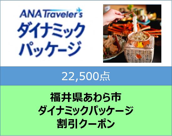 福井県あわら市 ANAトラベラーズダイナミックパッケージ 割引クーポン 22,500点分