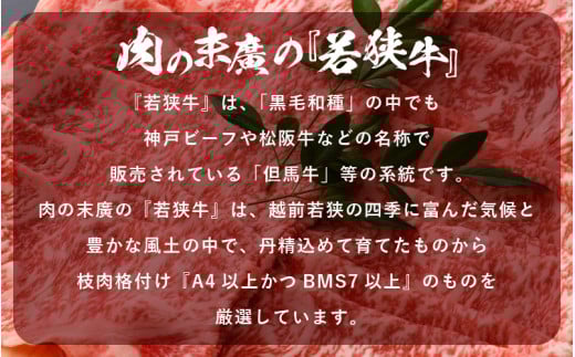 若狭牛 しゃぶしゃぶ用 400g 福井県産 ローススライス A4等級 以上を厳選！【牛肉 黒毛和牛 黒毛 和牛 冷凍】 [e02-b007]