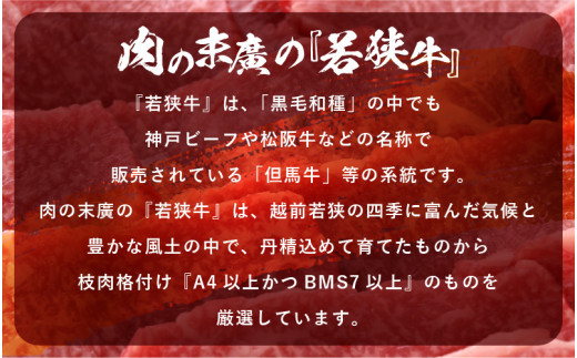 若狭牛 和牛肩ロース焼肉用 計1kg（250g × 4パック）福井県産 肩ロースA4等級 以上を厳選！【牛肉 黒毛和牛 黒毛 和牛 冷凍 小分け バーべキュー グルメ】 [e02-d005]