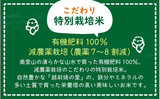 新米 令和7年産 米 定期便 ≪3ヶ月連続お届け≫ 特別栽培米 コシヒカリ 5kg × 3回 福井県産米（有機肥料100% 農薬7割減）【人気品種 こしひかり 計15キロ】 [e10-f002]