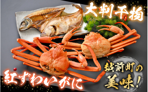【訳あり】浜茹で 紅ずわいがに 2杯 & 大判干物「赤かれい・あじ」セット【越前産 紅ズワイガニ カニ かに 蟹 姿 ボイル 冷蔵 福井県】【1月発送分】希望日指定不可 [e14-x003【】01]