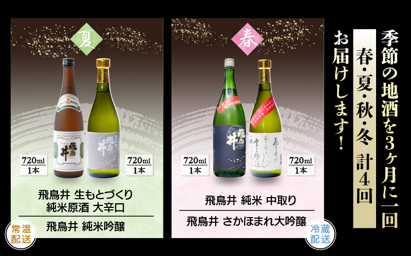 定期便 ≪計4回お届け≫お楽しみ 越前の地酒 四季の日本酒飲み比べ 蔵元よりお届け 計720ml × 8本 江戸時代より創業 飛鳥井（あすかい）のお酒 [e19-e002]