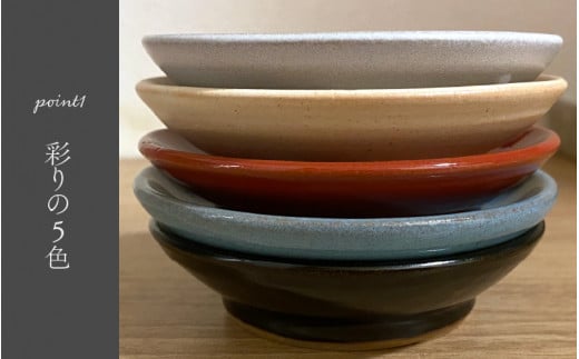 【越前焼】小皿 5枚セット 洗心窯 【豆皿 丸皿 5色 食器 うつわ お皿 色 シンプル 収納 おしゃれ 可愛い ハンドメイド 陶器】 [e48-a006]