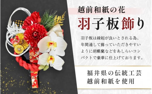 羽子板 飾り 越前和紙 の花付 胡蝶蘭（レッド）【インテリアおしゃれ 正月飾り 獅子舞 縁起物 壁かけ金具付き 室内飾り 和紙 伝統工芸】 [e51-b004]