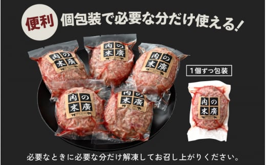 若狭牛入り 手ごね ハンバーグ 5個セット 計650g（便利な個包装 約130g × 5個）味付き【国産 福井県 牛肉 豚肉 黒毛和牛 小分け 冷凍 お弁当 惣菜 人気 お手軽】 [e02-a019]