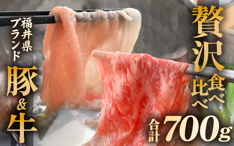 「福井県ブランド肉」贅沢食べ比べ 若狭牛 ふくいポーク 合計700g（豚ローススライス300g 和牛ロース400g）A4等級以上を厳選！【牛肉 黒毛和牛肉 銘柄豚肉 豚ばら肉 国産豚肉 福井県産 ポーク 焼き肉 しゃぶしゃぶ おかず 夕食 キャンプ飯 ぶたにく 使い勝手抜群 三元交配 肉 冷凍肉 小分け BBQ】 [e02-c012]