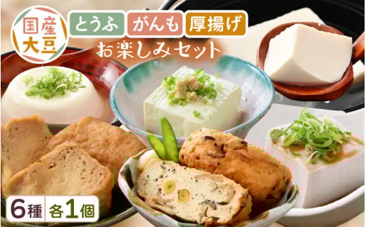 国産大豆とうふ  がんも 厚揚げ お楽しみセット6種 各1個 【国産 大豆 豆腐 とうふ 厚揚げ がんもどき 食べ比べ ぎんなん 青豆 黒豆 】 [e08-a004]