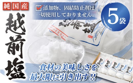 国産 自然海塩 越前塩 150g × 5袋セット【福井県 天然塩 自然塩 塩 小袋 小分け 詰め合わせ】 [e13-a006]