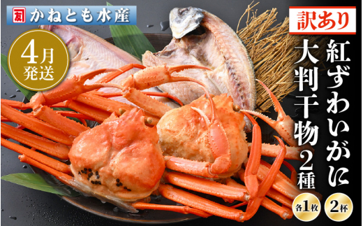 【訳あり】浜茹で 紅ずわいがに 2杯 & 大判干物「赤かれい・あじ」セット【越前産 紅ズワイガニ カニ かに 蟹 姿 ボイル 冷蔵 福井県】【4月発送分】希望日指定不可 [e14-x003【】04]