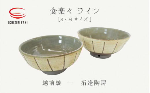 【越前焼】飯碗 2点 ライン柄 サイズS・M 食楽々 拓逢陶房【ごはん茶碗 めし碗 ペアー 食器 ギフト うつわ 電子レンジ 食洗機 工芸品 陶芸作家 陶器 】 [e25-a047]