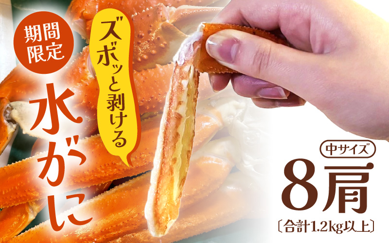 【期間限定】浜ゆで 越前産水がに中サイズ 8肩（足のみ2肩あたり300～400g） 合計1.2kg以上 産地直送 食べやすい【雄 ズワイガニ 越前ガニ 足のみ ボイル 冷蔵 かに カニ 蟹 福井県】希望日指定可 備考欄にメールアドレスをご記入ください [e72-x007]
