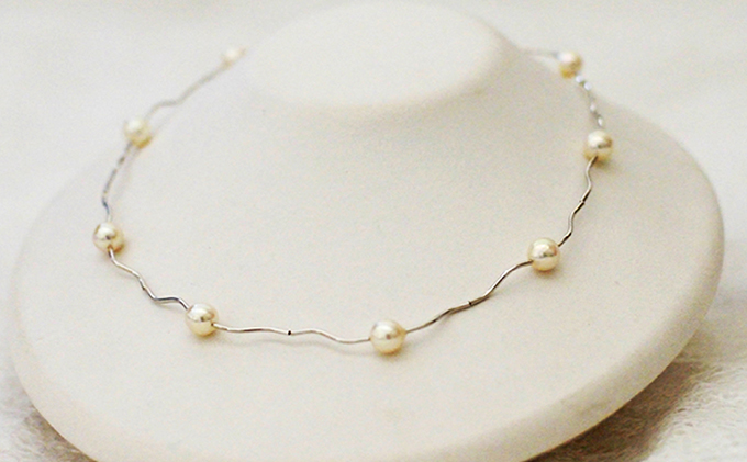 若狭パール 艶々あこや真珠エレガントパイプネックレス白 A