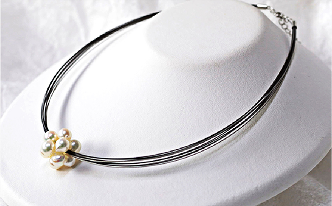 若狭パール 艶々あこや真珠 編み込みボールペンダントL