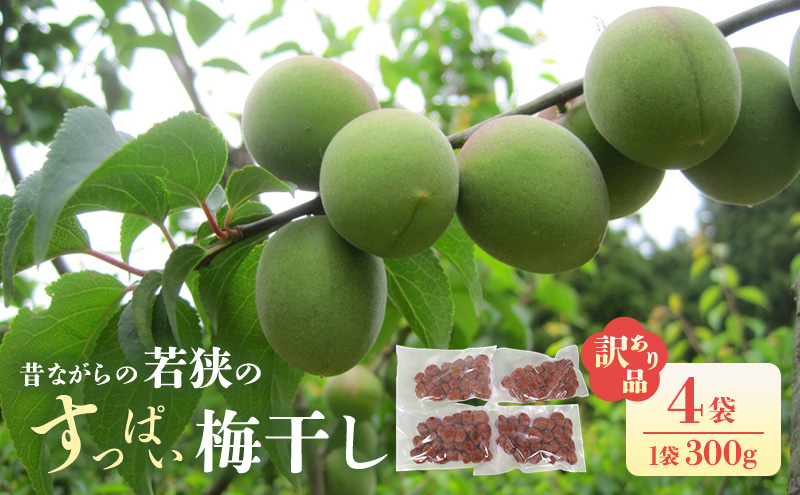 若狭のすっぱい梅干し(品種は新平太夫か福太夫)　訳あり品　(300gを4袋、合計1200g)　シソ漬け 梅 ウメ 若狭町