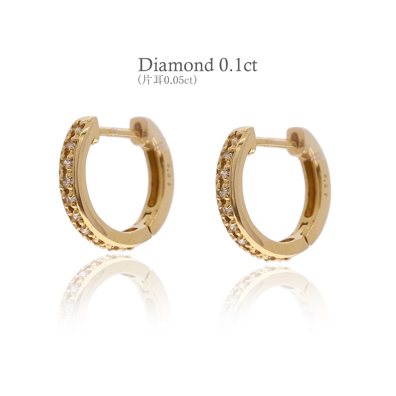 ＜ 甲府ジュエリー ＞K18イエローゴールド ダイヤモンドフープピアス(0.1ct)46-3426