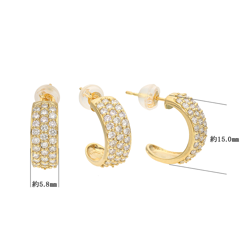 〈 甲府ジュエリー 〉K18 ダイヤモンド1.0ct パヴェスタッドピアス 43-6285