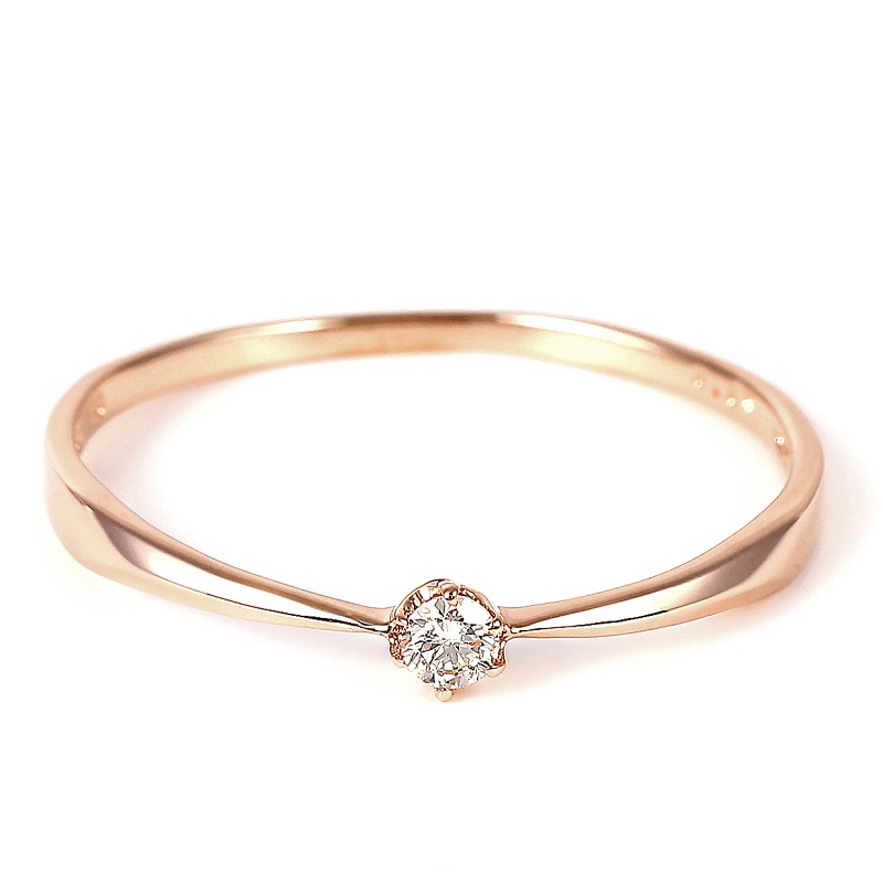 ＜ 甲府ジュエリー ＞シンプル　6本爪Ｋ10ＰＧダイヤモンドリング　R894DI-R2