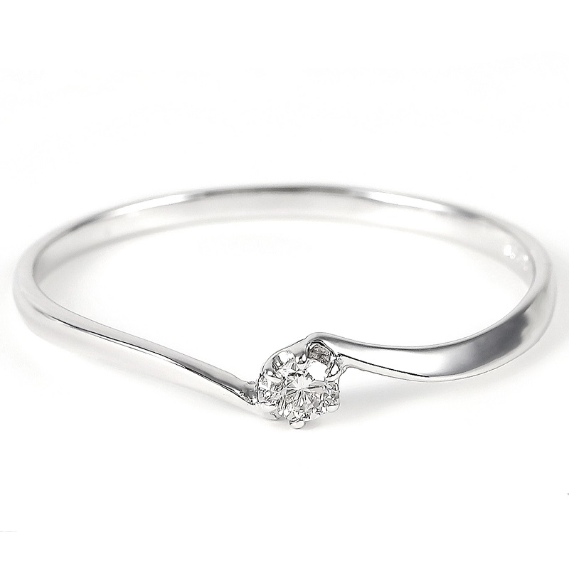 ＜ 甲府ジュエリー ＞細身0.04ct　ウェーブラインＫ10ＷＧ　一粒ダイヤ　リング　R951DI-2