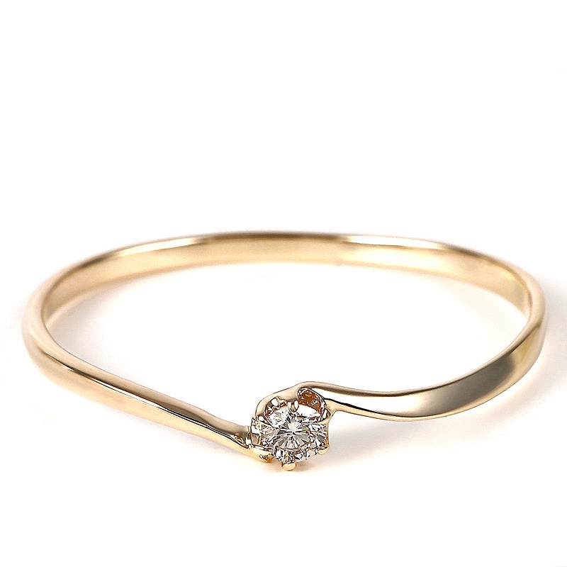 ＜ 甲府ジュエリー ＞細身、0.04ct　ウェーブライン　Ｋ10YG　一粒ダイヤ　リング　R951DI-Ｙ2