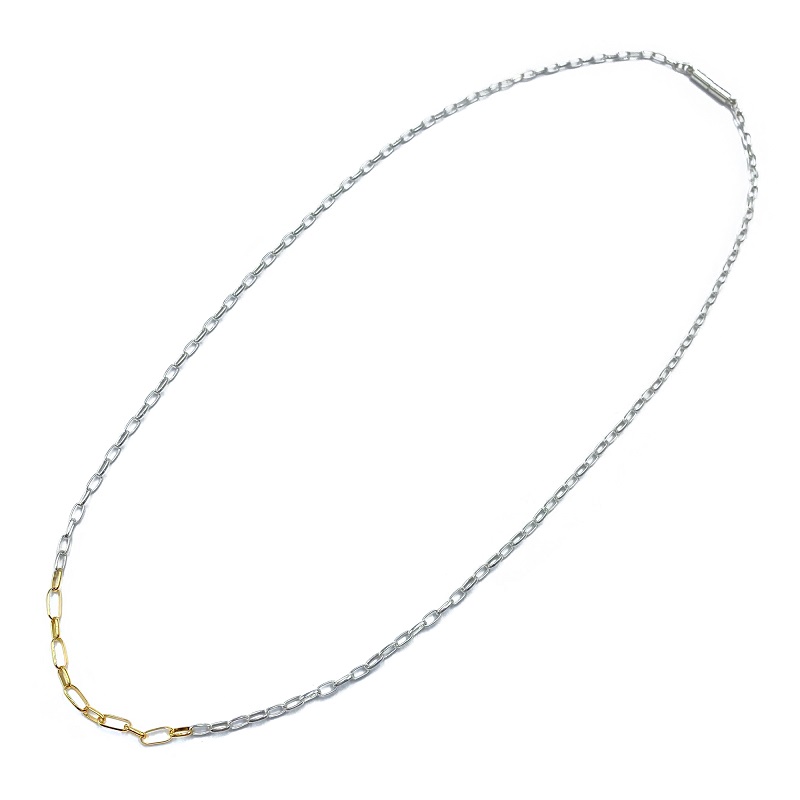 〈 甲府ジュエリー 〉SV925　Ｋ18　コンビ　チェーンネックレス　甲丸小豆　GSV-8004