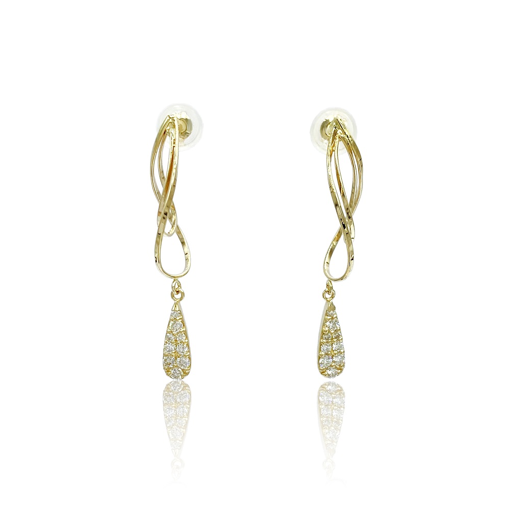 〈 甲府ジュエリー 〉K18 ゴールド 0.20ct スタッド　雫型パヴェダイヤモンドピアスD GD－3030(K18YG)