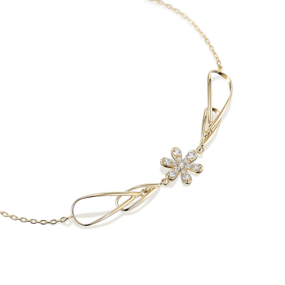 〈 甲府ジュエリー 〉K18 ゴールド 0.12ct　花型メレダイヤブレスレット GD-7002(K18YG)