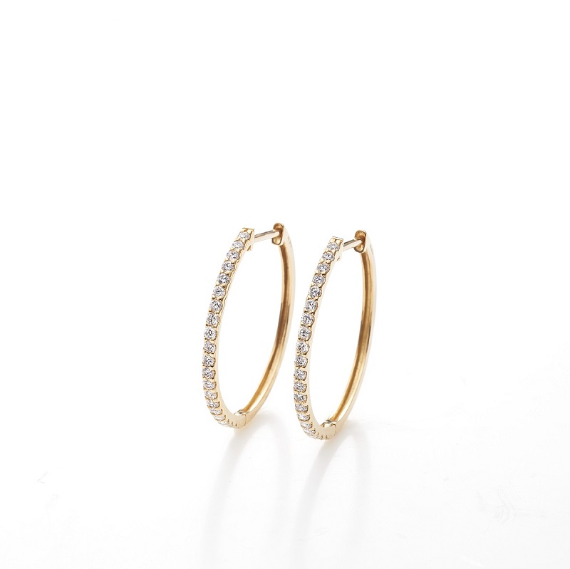 〈 甲府ジュエリー 〉[MADE IN KOFU]K18YG ハーフエタニティダイヤフープピアス Lサイズ 0.5ct TI-015