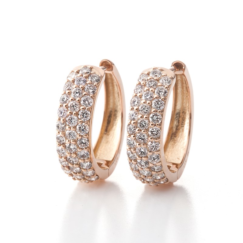 〈 甲府ジュエリー 〉[MADE IN KOFU] K18PG ダイヤパヴェフープピアス 1.0ct TI-1108