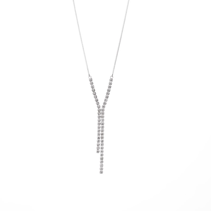 〈 甲府ジュエリー 〉[MADE IN KOFU] PT900/PT850 シルキータッチテニスチェーン［Yライン］ネックレス Sサイズ 1.0ct TI-1179