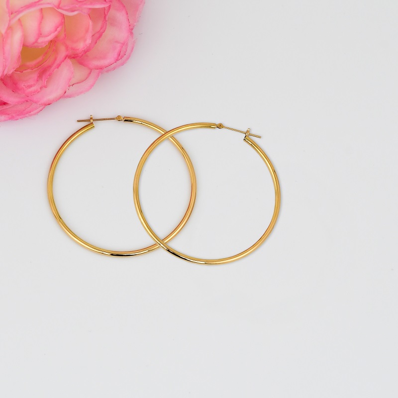 ＜ 甲府ジュエリー ＞K18 イエローゴールド シンプル フープ ピアス 大人 おしゃれ 幅2mm 直径50mm BPE-K2050