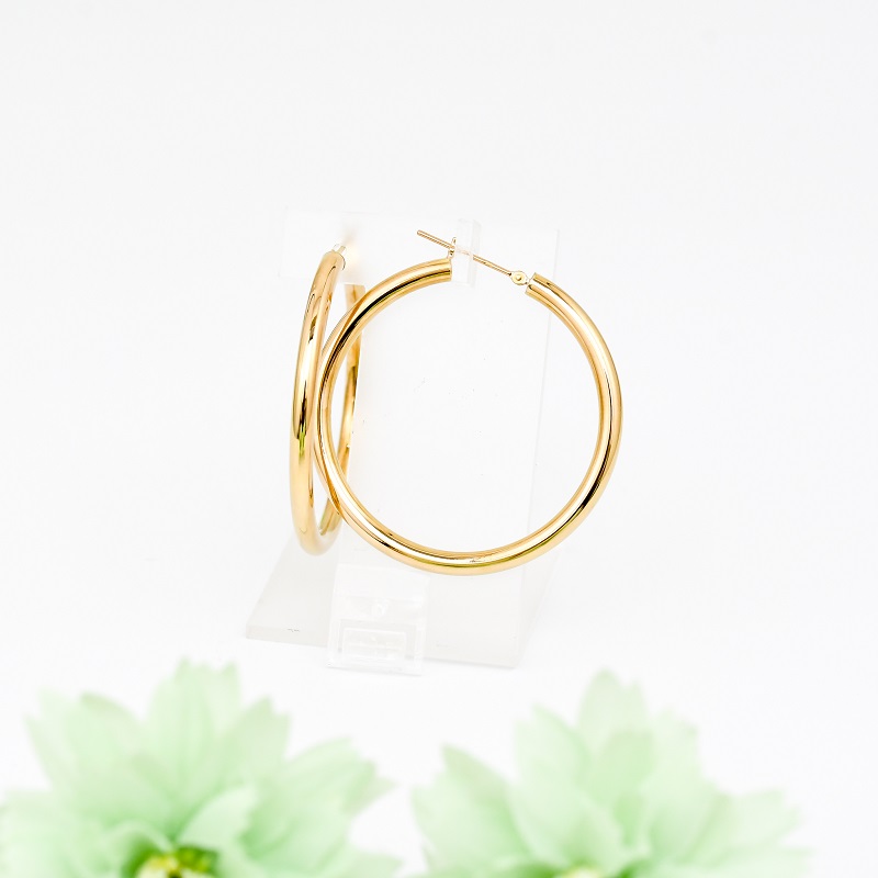 ＜ 甲府ジュエリー ＞K18 イエローゴールド シンプル フープ ピアス 大人 おしゃれ 幅3mm 直径40mm BPE-K3040