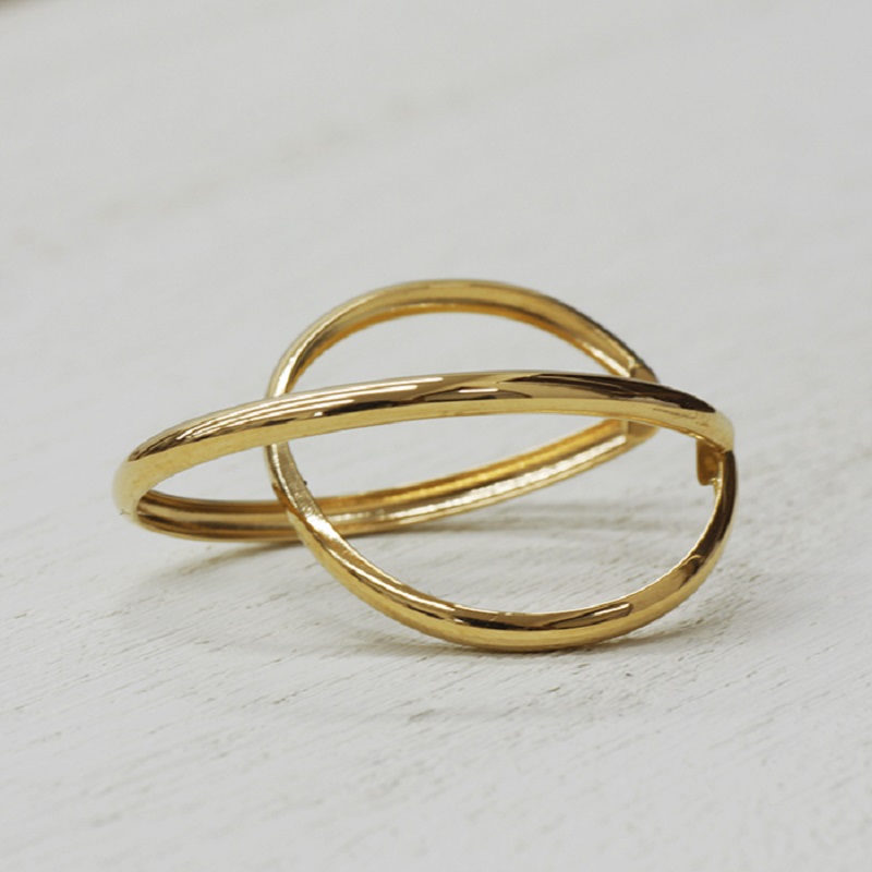 ＜ 甲府ジュエリー ＞k18YG 地金 手作り 大ぶりイヤーカフ ジュエリー 2連サークル 03192