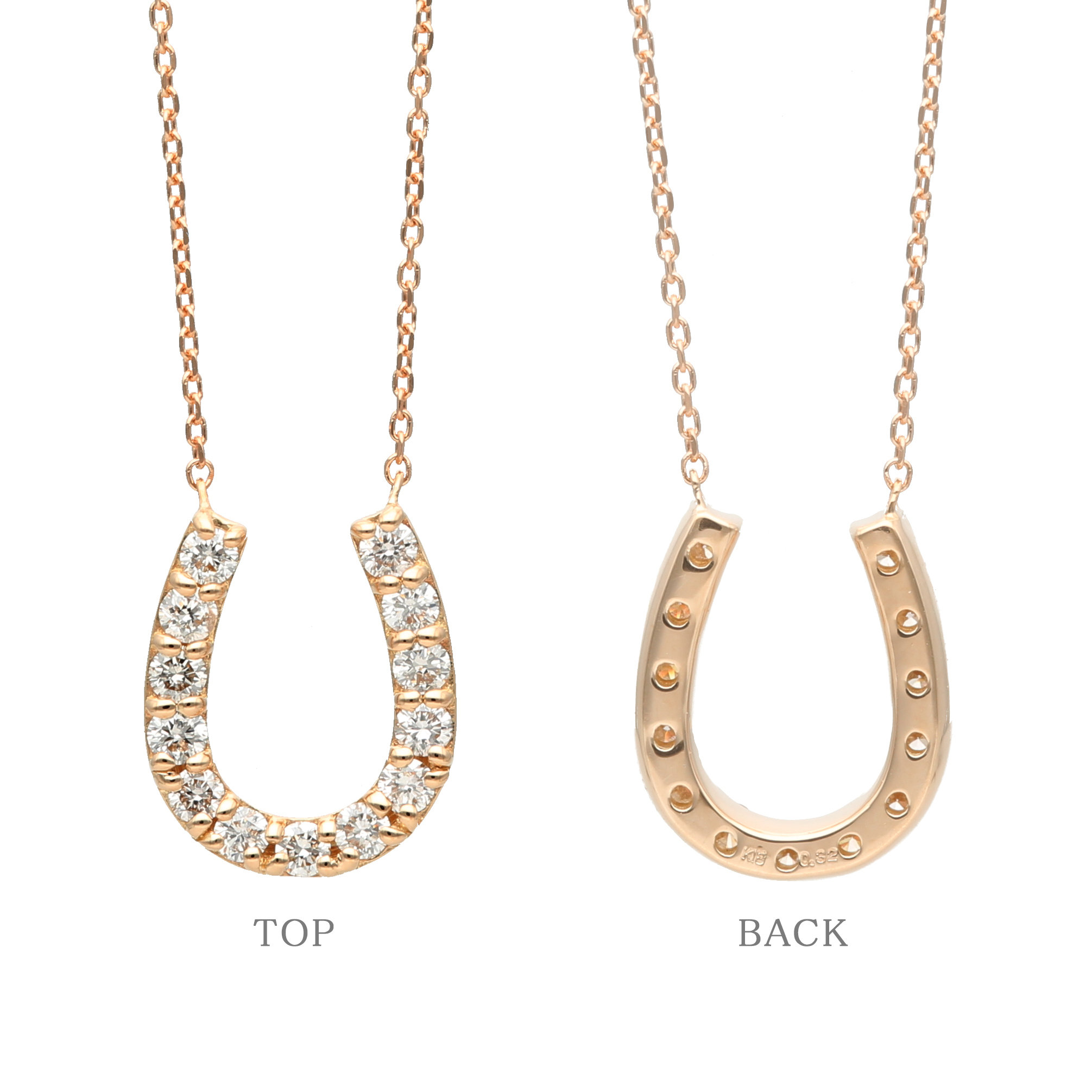 〈 甲府ジュエリー 〉K18ピンクゴールド　馬蹄ダイヤモンドネックレス(0.32ct)63-8555