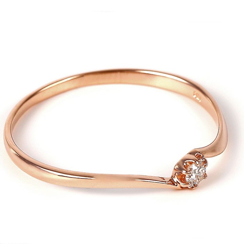 ＜ 甲府ジュエリー ＞細身0.04ct　ウェーブライン　Ｋ10PG　一粒ダイヤ　リング　R951DI-R2