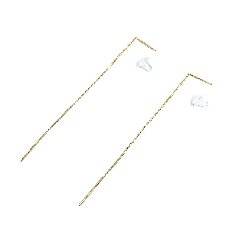 〈 甲府ジュエリー 〉K18　ゴールド　バー＆チェーンアメリカピアスGMJ-1050