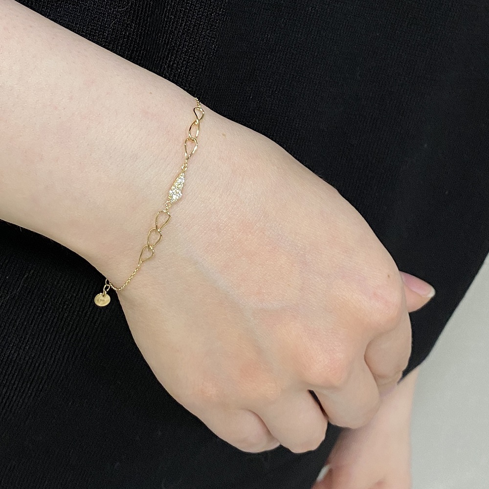 〈 甲府ジュエリー 〉K18 ゴールド 0.10ct　雫型パヴェダイヤブレスレット GD-7001(K18YG)